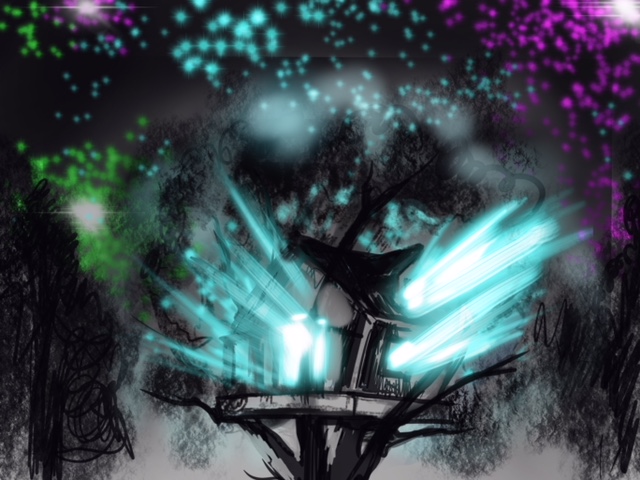 The treehouse portal blazing with aether light