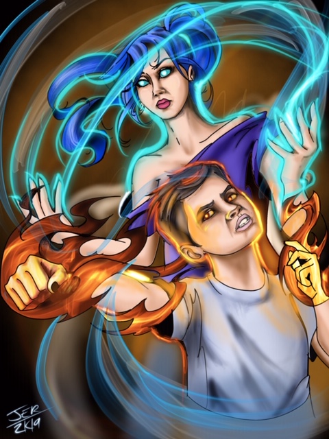 Rain and Max channeling water and fire energy