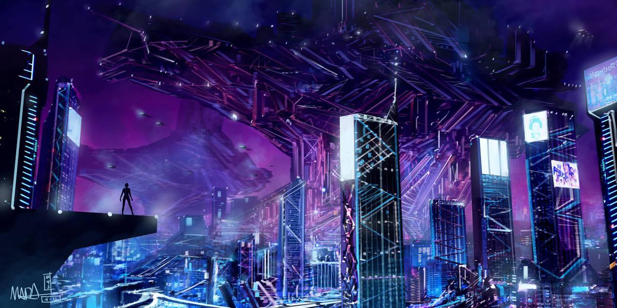Cyberpunk city built on the ruins of the royal city