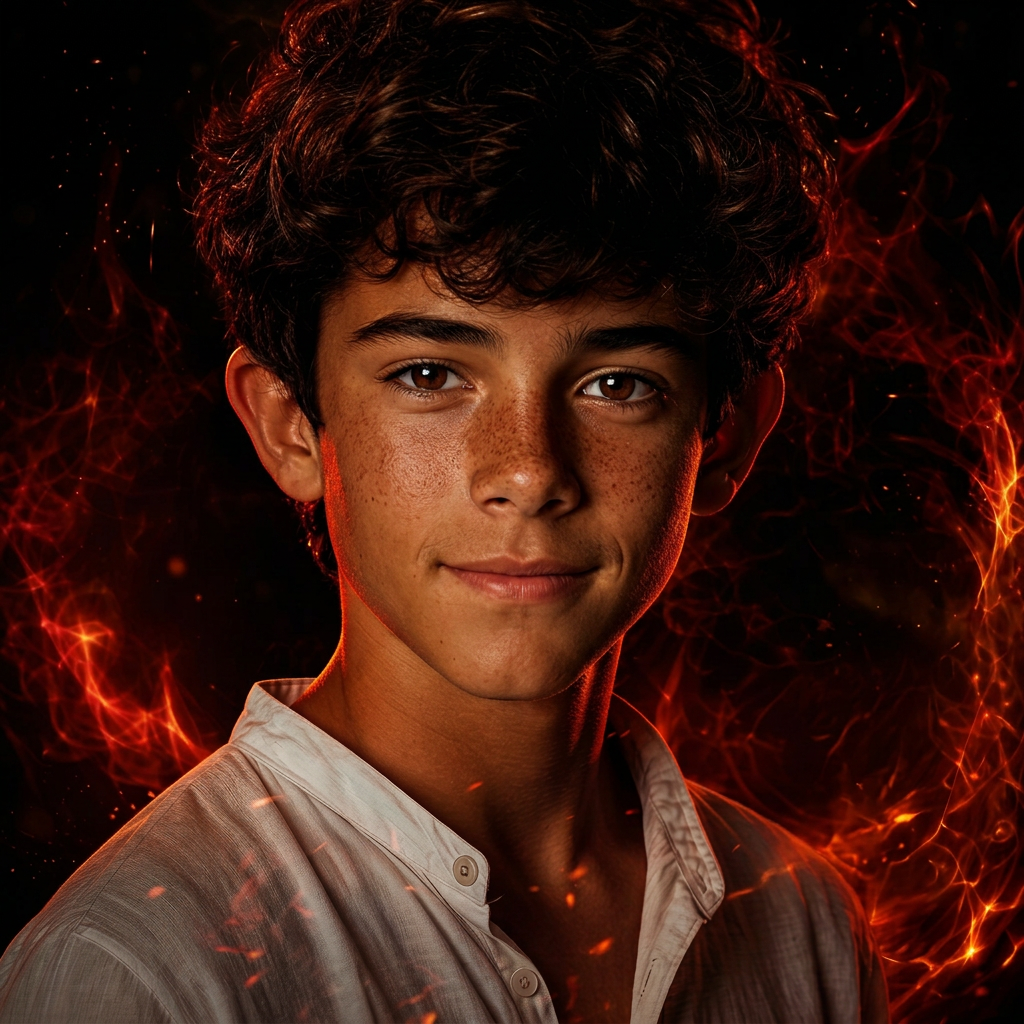 Portrait of Max Castor in crimson and gold light