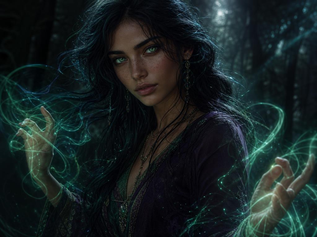 Portrait of Rain Castor bathed in emerald light